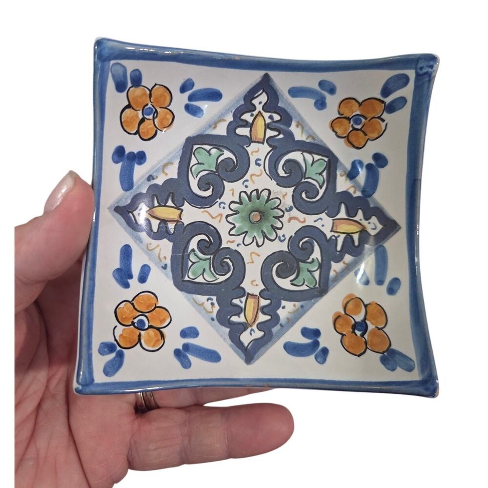 Vtg Concreta Maurizio Dell Aquila Pottery Square Dish Italy Blue